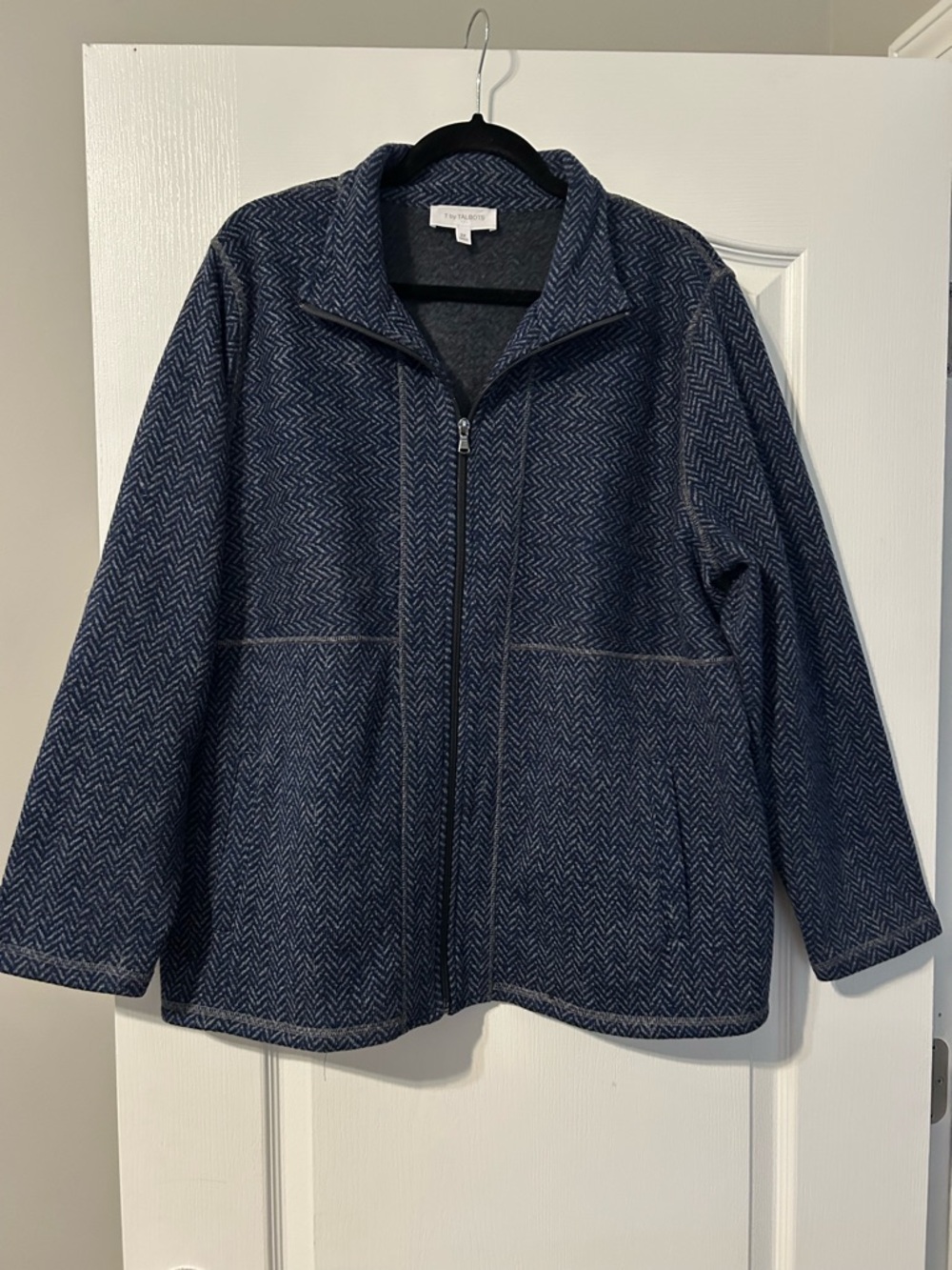 Talbots Blue Herringbone Zip Jacket